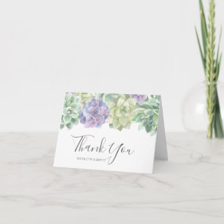 Elegant Botanical Watercolor Succulents Wedding Thank You Card