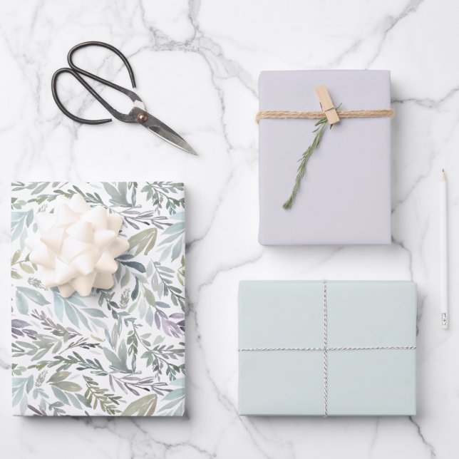 Elegant Botanical Watercolor Wrapping Paper Sheet (Front)