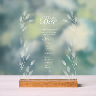 Elegant Botanical Wedding Bar Menu Acrylic Sign