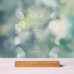 Elegant Botanical Wedding Bar Menu Acrylic Sign