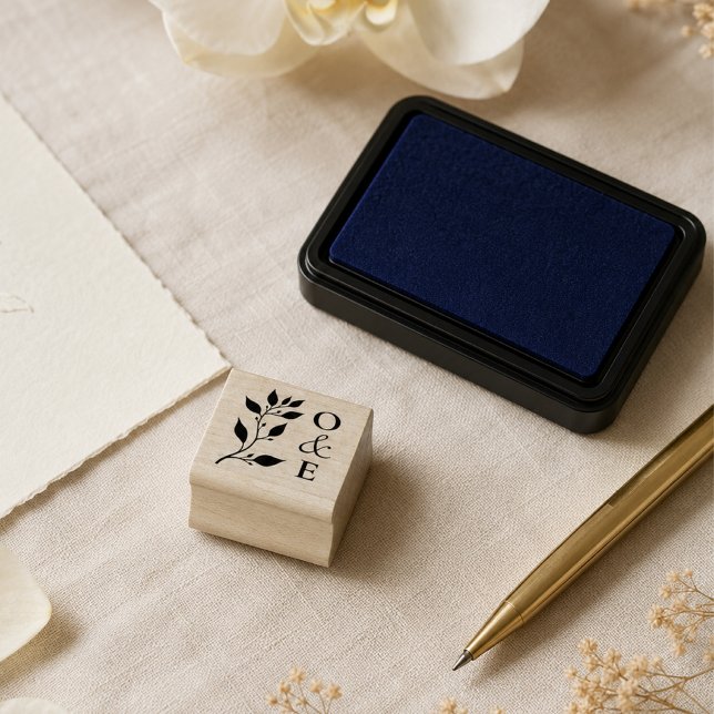 Elegant Botanical Wedding Couple Monogram Rubber Stamp (Creator Uploaded)