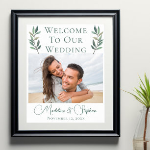 Elegant Botanical Wedding Couple Photo Welcome Poster