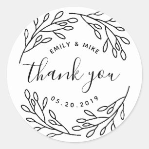 Elegant Botanical Wedding Favour Thank You Classic Round Sticker