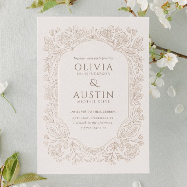 Elegant Botanical Wedding | Heirloom Taupe  Invitation (Creator Uploaded)