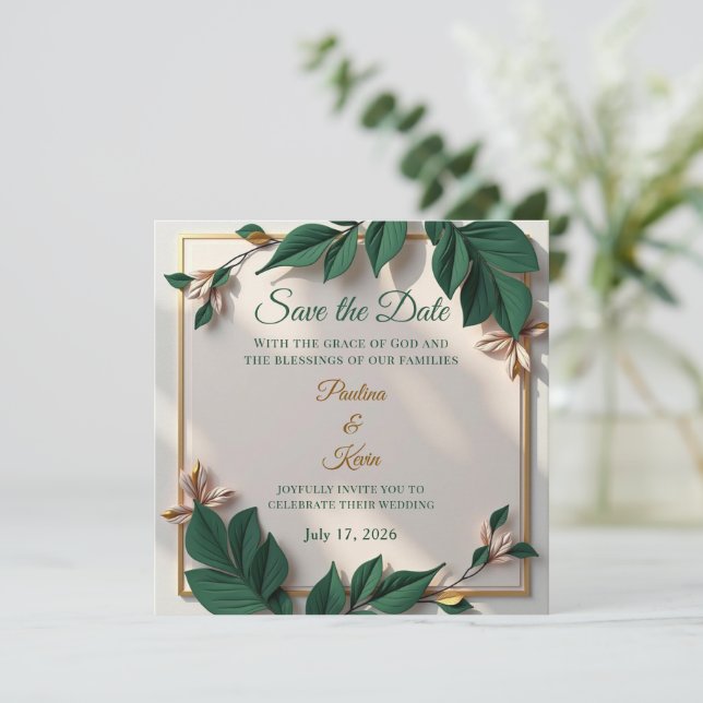 Elegant Botanical Wedding Invitation (Standing Front)