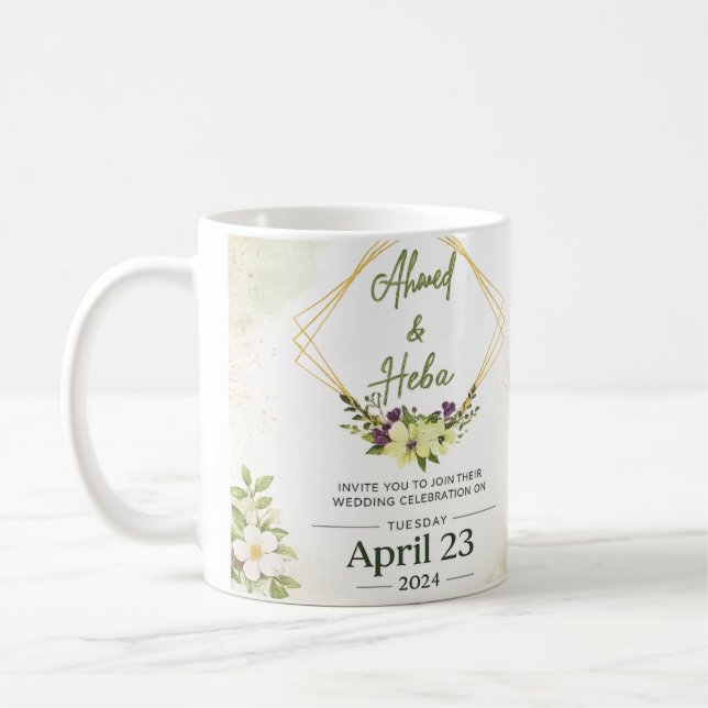 Elegant Botanical Wedding Invitation Coffee Mug (Left)