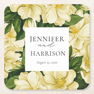 Elegant, botanical wedding invitation square paper coaster