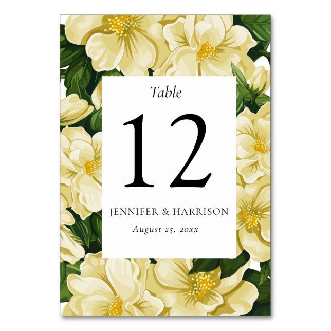 Elegant, botanical wedding invitation table number (Front)