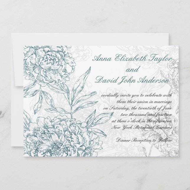 Elegant Botanical Wedding Invitations Jade Cream (Front)
