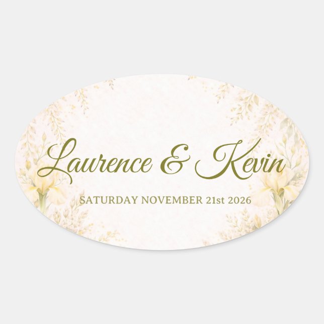 Elegant Botanical Wedding Oval Sticker (Front)