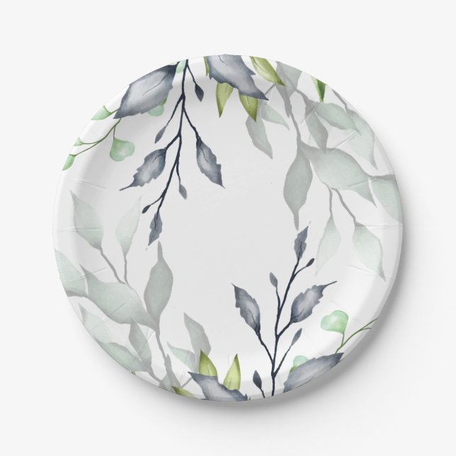 Elegant Botanical Wedding Paper Plate (Front)