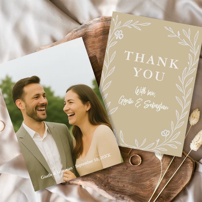 Elegant Botanical Wedding Photo Romantic Thank You Card (Creator Uploaded)
