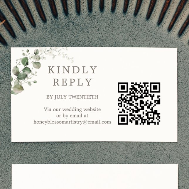 Elegant Botanical Wedding QR Code RSVP Enclosure Card (Creator Uploaded)