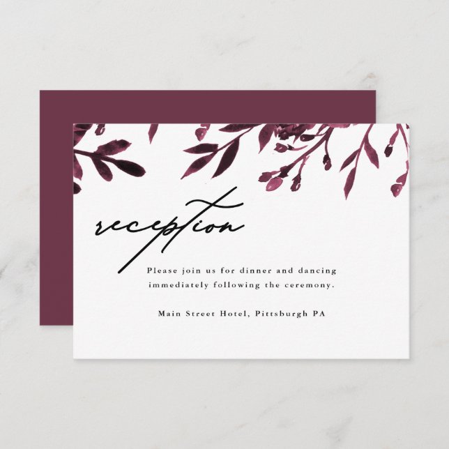 Elegant Botanical Wedding Reception Card (Front/Back)