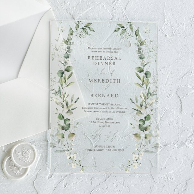 Elegant Botanical Wedding Rehearsal Dinner Acrylic Invitations (Creator Uploaded)