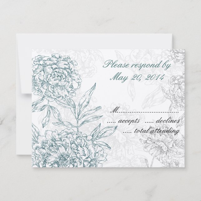 Elegant Botanical Wedding RSVP Cards Jade Cream (Front)