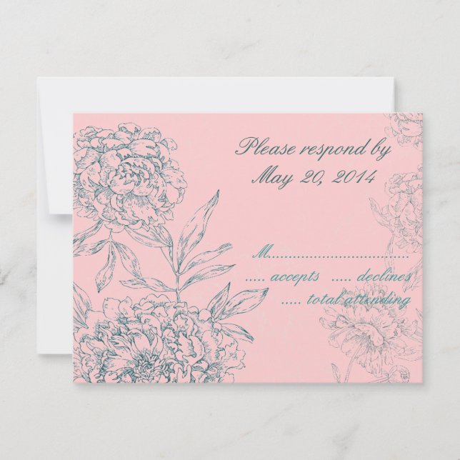 Elegant Botanical Wedding RSVP Cards Pink Jade (Front)