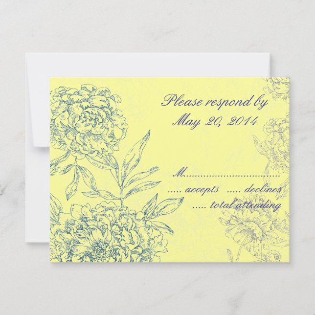 Elegant Botanical Wedding RSVP Cards Yellow Blue (Front)