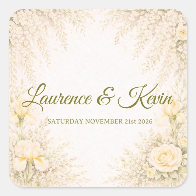 Elegant Botanical Wedding Square Sticker (Front)