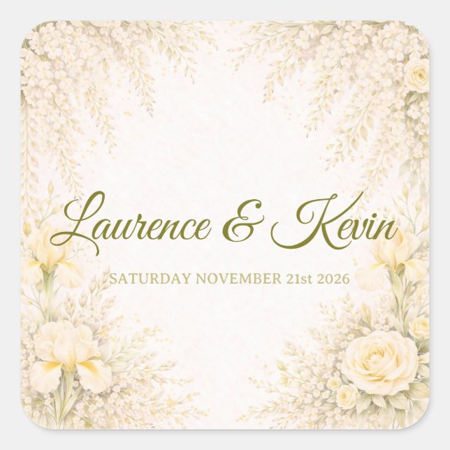 Elegant Botanical Wedding Square Sticker (Front)