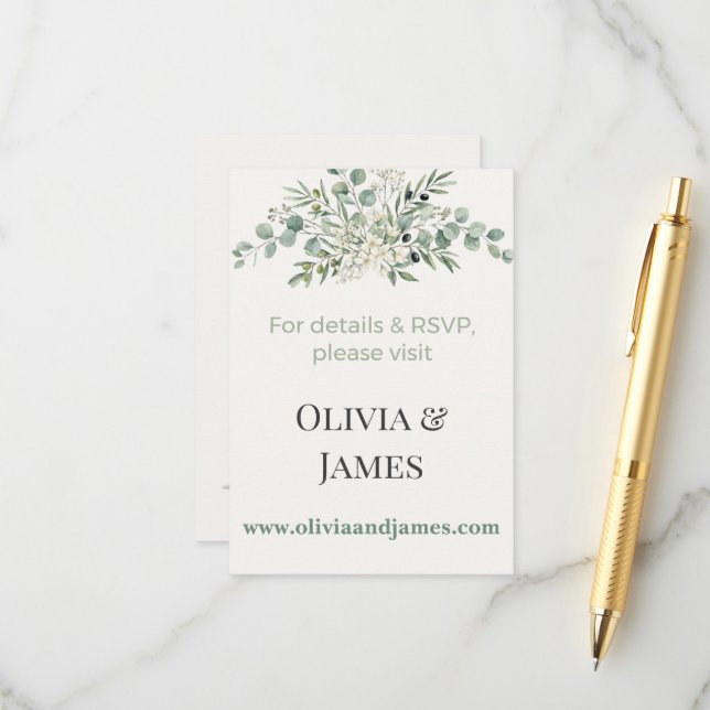 Elegant Botanical Wedding Website Insert Card (Front/Back In Situ)