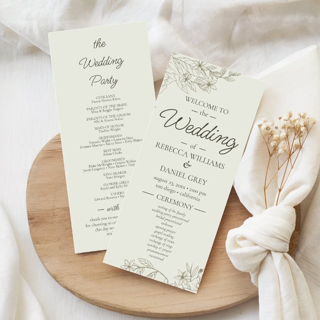 Elegant Botanical Wedding Welcome Ceremony Program Menu (Creator Uploaded)