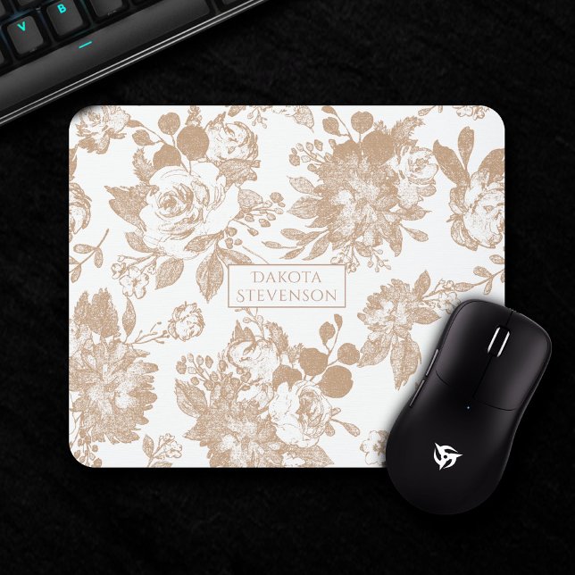 Elegant Botanical | White and Rose Gold Floral Mouse Mat (Creator Uploaded)