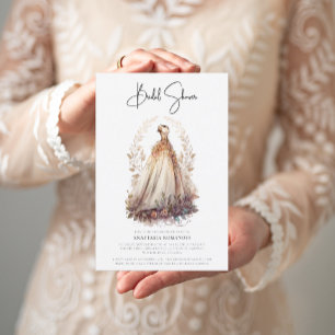 Elegant Botanical White Gown Bridal Shower  Invitation