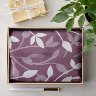 Elegant Botanical White Leaf Silhouette on Plum Tissue Paper