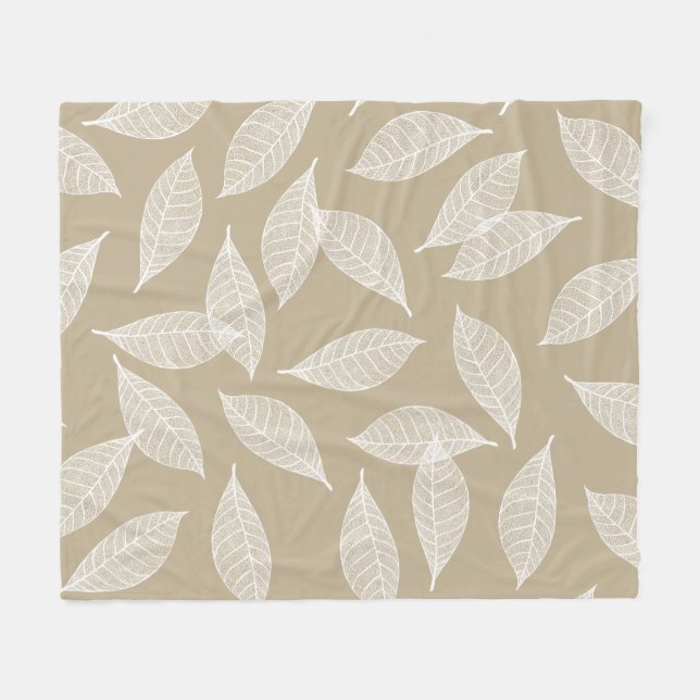 Elegant Botanical White Leaf Skeletons & Taupe Fleece Blanket (Front (Horizontal))