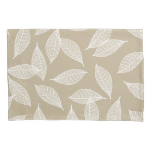 Elegant Botanical White Leaf Skeletons & Taupe Pillowcase