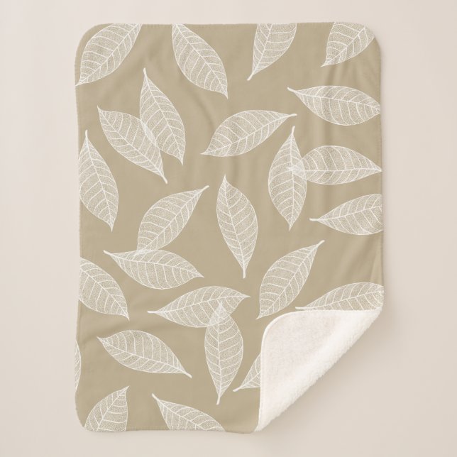 Elegant Botanical White Leaf Skeletons & Taupe Sherpa Blanket (Front)