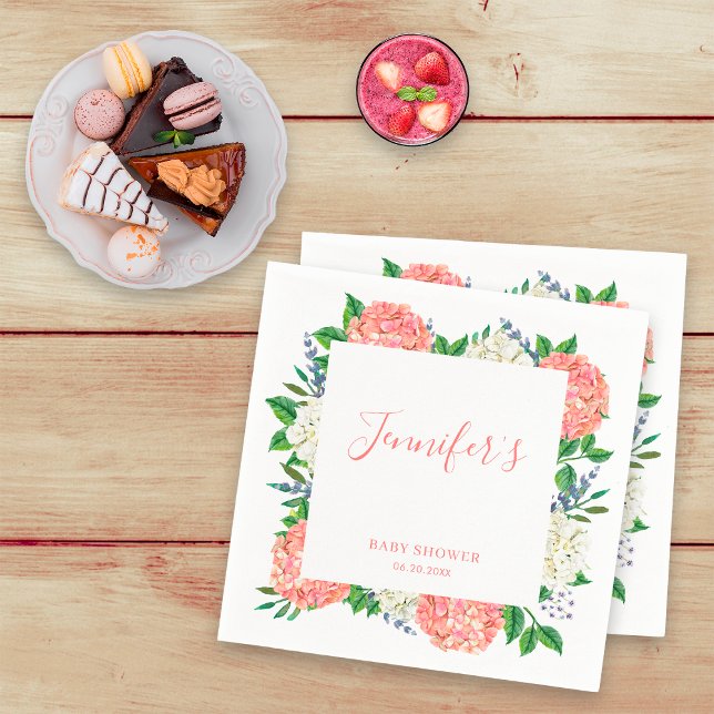 Elegant Botanical White Pink Hydrangea Baby Shower Napkin (Creator Uploaded)