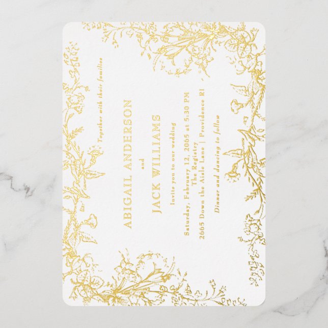Elegant Botanical White Wedding Gold (Front)