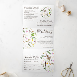 Elegant Botanical Wild Flower Wedding Suite Tri-Fold Invitation
