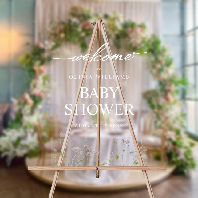 Elegant Botanical Wildflower Baby Shower Acrylic Sign (Creator Uploaded)