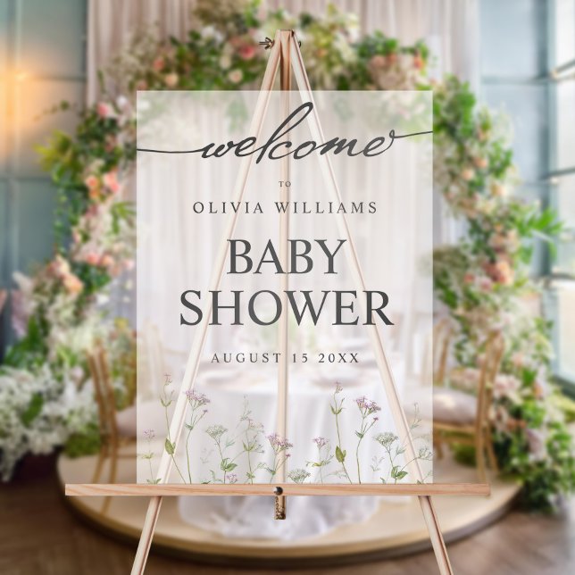 Elegant Botanical Wildflower Baby Shower Acrylic Sign (Creator Uploaded)