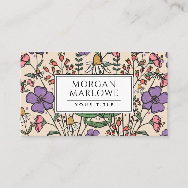 Elegant Botanical Wildflower Boho Botanical Floral Business Card (Front)