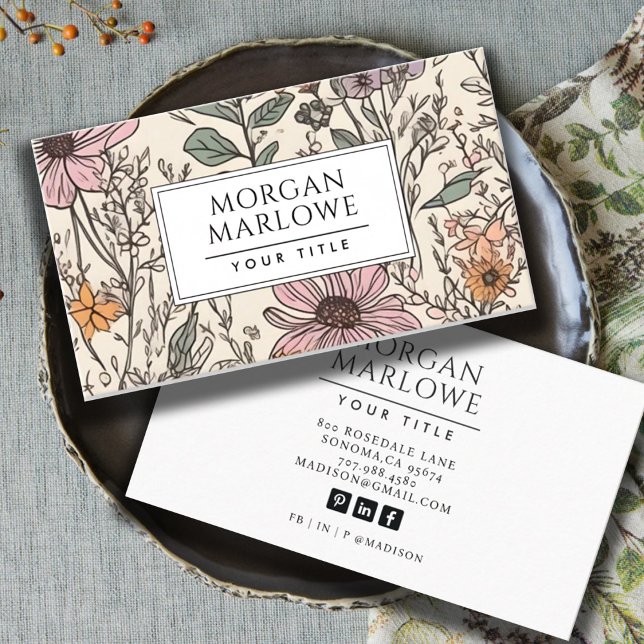 Elegant Botanical Wildflower Botanical Floral Business Card (Creator Uploaded)