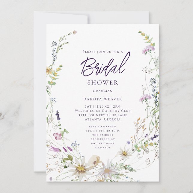 Elegant Botanical Wildflower Bridal Shower Invitation (Front)
