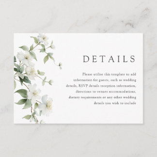 Elegant Botanical Wildflower Wedding Details Enclosure Card