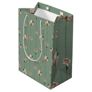 Elegant Botanical with Cream Birds and Flowers Medium Gift Bag