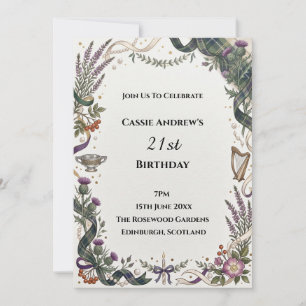 Elegant Botanical Wreath 21st Birthday Invitation