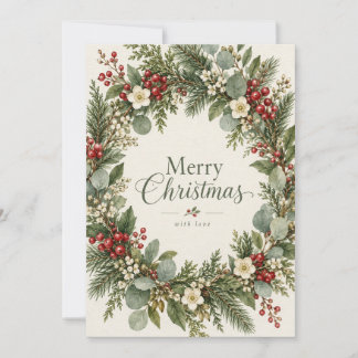 Elegant Botanical Wreath Merry Christmas Card