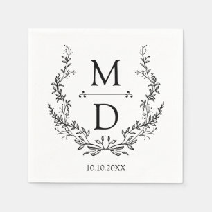 Elegant Botanical Wreath Monogram Wedding Napkin