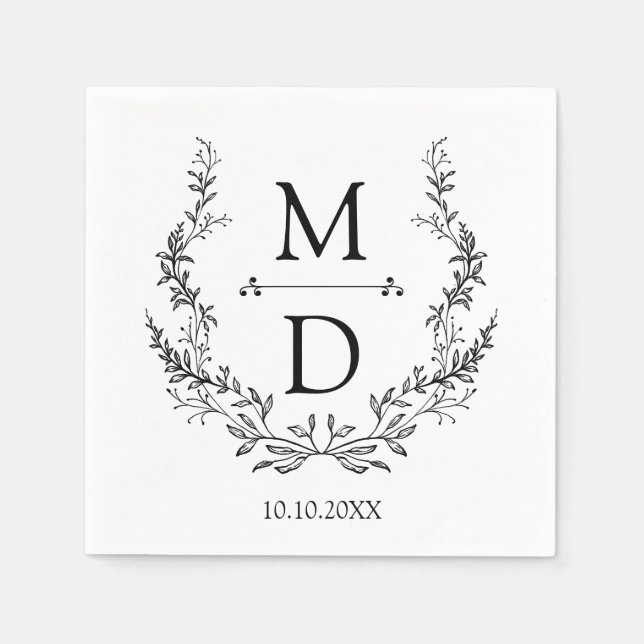 Elegant Botanical Wreath Monogram Wedding  Napkin (Front)