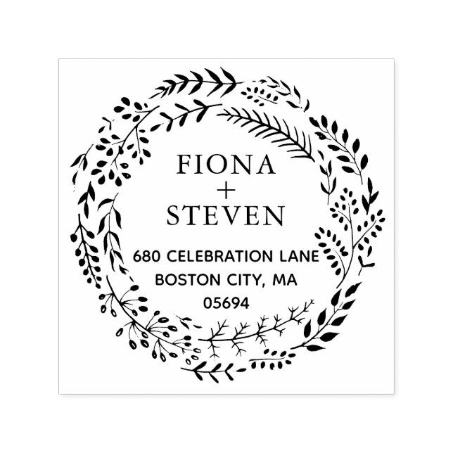 Elegant Botanical Wreath Return Address Self-inking Stamp (Design)
