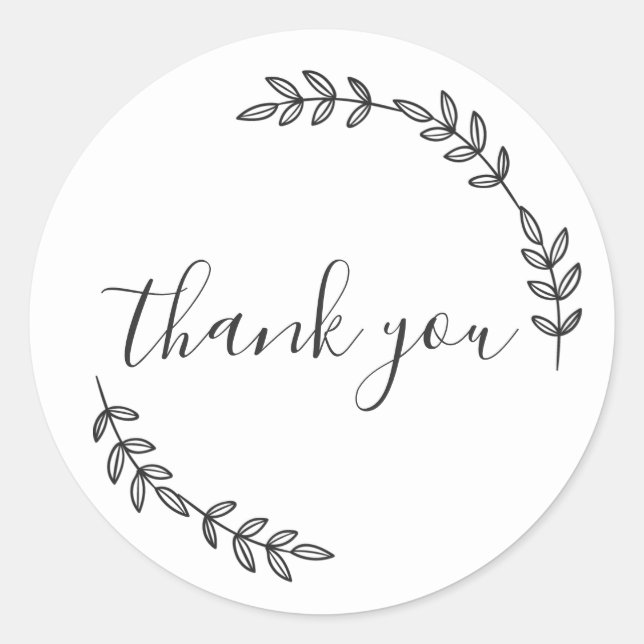 Elegant Botanical Wreath Thank You Classic Round Sticker (Front)