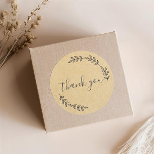 Elegant Botanical Wreath Thank You Kraft Classic Round Sticker