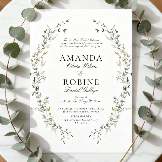 Elegant Botanical Wreath Wedding Invitation (Creator Uploaded)